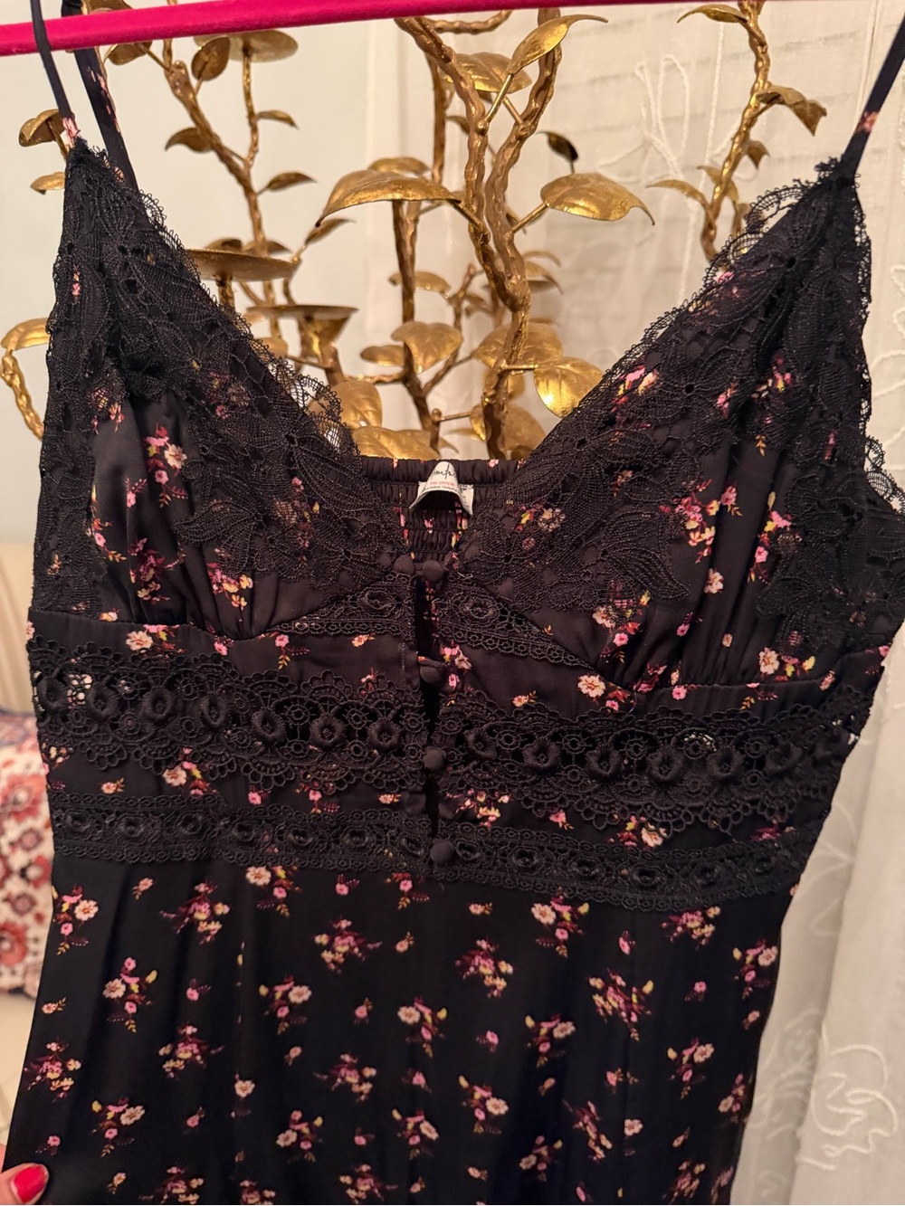 Free People Black Maxi Dress with Pink Floral Print - Picture 5 of 5